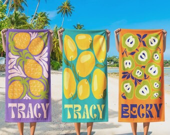 Custom Beach Towel: Personalized Retro Beach Towel with Name, Groovy Vibes Beach, Retro Floral Towel, Pool Towel, Vacation Gift