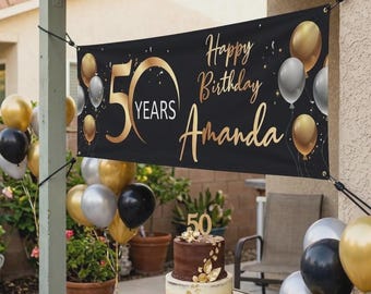 Pancarta de cumpleaños personalizada, pancarta de cumpleaños a medida: nombre y edad personalizados, pancarta de celebración personalizada, telón de fondo para fiesta de cumpleaños