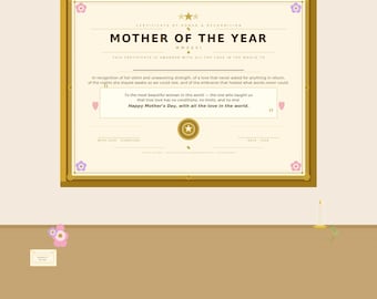 Certificato "Mamma dell'anno" stampabile, regalo per la festa della mamma 2026, certificato di lusso color oro, regalo stampabile per la mamma, download immediato in PDF.