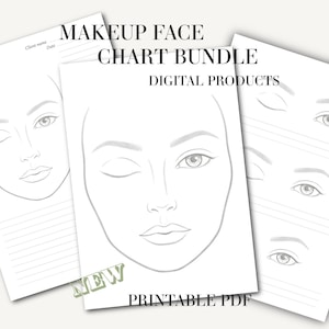 Makeup Face Chart Bundle / Blank Face Template + Eye Makeup Practice Sheets / Printable PDF / Makeup Artist Practice Kit