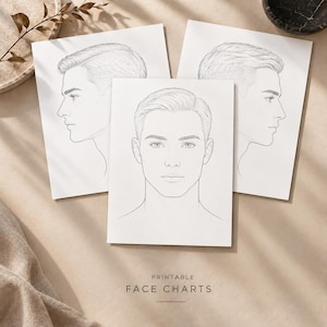 Printable male face charts, Pro makeup artist practice sheets, Character makeup face chart template, Makeup consultation forms bundle