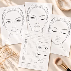 Professional Makeup Face Charts, Printable Makeup Design Sheets, Bridal makeup face chart template, Makeup consultation forms bundle