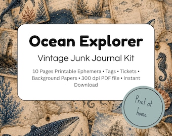 Junk Journal Kit Ozean – Vintage Ephemera zum Ausdrucken für Scrapbooking & Junk Journals