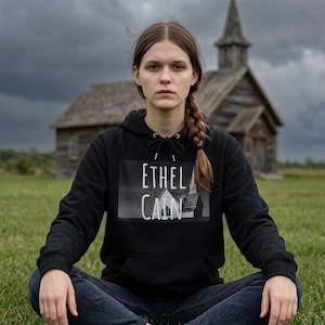 Ethel Cain band logo Hoodie | gothic church skyline, black and white