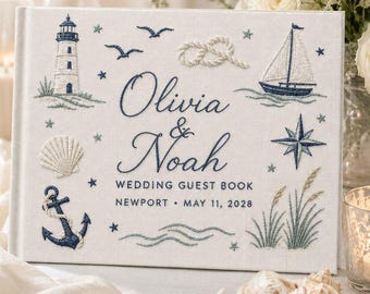 Personalized Hand-Embroidered Beach Wedding Guest Book, Custom Photo Album, Family Travel Memory Book, Anniversary Gift