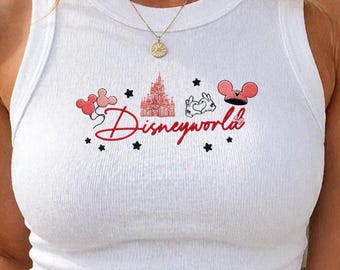Disney World Embroidered Tank Top Minnie Castle Pink Bow, Gift for Disney Lovers Trip, Cute Magical Park Tank for Women