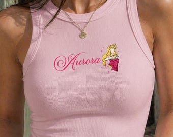 Embroidered Sleeping Beauty Aurora Tank Top, Disney Princess Vacation Shirt, Cute Theme Park Outfit