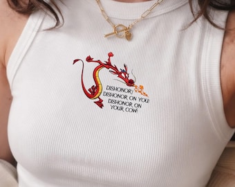 Débardeur brodé Mulan Mushu sur votre vache, cadeau Disney drôle pour les fans de femmes hommes, chemise d'été dessin animé tenue du parc Disney
