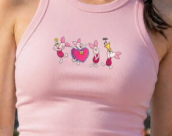 Embroidered Piglet Story Tank Top, Winnie the Pooh Disney Vacation Shirt, Vintage Cartoon Tank Top for Women
