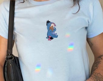 Embroidered Disney Winnie the Pooh and Friend Baby Tee, Minimalist Crop Top, Cartoon Graphic Tank, Women’s Baby Tee, Disney cartoon tank top