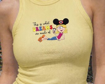 Embroidered Lizzie McGuire Tank Top, This Is What Dreams Are Made Of Ribbed Crop Tank, Y2K Disney Baby Tee Outfit For Woman