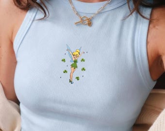 Embroidered Tinkerbell Tank Top, Minimalist Fairy Croptop, Peter Pan Inspired Summer Tee