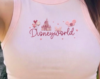 Embroidered Disney World Minnie Castle Tank Top Pink Bow, Gift for Disney Park Trip, Cute Magic Kingdom Summer Tank