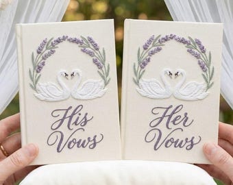 Embroidered Lavender His and Her Vow Books, Personalized Wedding Gift for Bride Groom, Floral Ceremony Keepsake