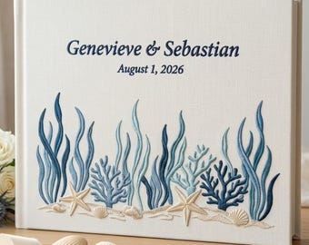 Embroidered Beach Wedding Guestbook Polaroid Album, Personalized Wedding Gift for Couples, Linen Keepsake Book