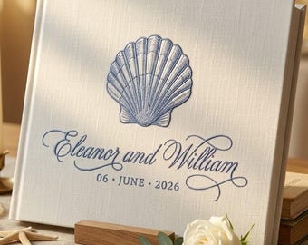 Embroidered Sea Theme Wedding Guest Book Linen Style, Wedding Keepsake Gift for Couples, Polaroid Photo Album