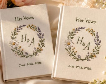 Libros de votos bordados con motivos florales, conjunto de boda personalizado para él y para ella con fecha, regalo para despedida de soltera