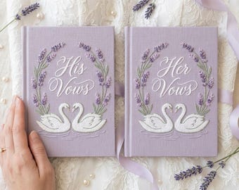 Embroidered Lavender Wedding Vow Books Handmade, Bride and Groom Gift for Couples, Custom Floral His and Her Books