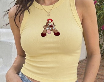 Embroidered Jessie and Bullseye Baby Tee, Vintage Toy Story Y2K Top, Cute Disney Theme Park Trip Outfit