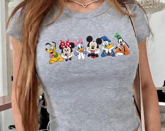 Embroidered Mickey and Friends Baby Tee, Disney Friends Embroidery Crop Top, Mouse Head Shirt, Disney Family Trip Gift, Cute Magical Outfit