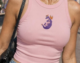 Figment Disney Embroidered Tank Top, Epcot Purple Dragon Baby Tee, Pink Ribbed Crop Top, Disney World Park Outfit