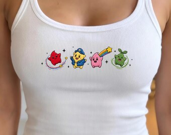 Embroidered Star Luma Ribbed Tank Top, Mario Galaxy Gamer Gift Shirt, Cute Crop Tank Top for Epic Universe Girls Trip