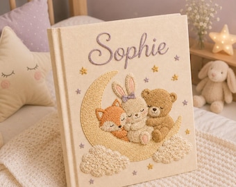 Hand Embroidered Safari Animal Album, Personalized Baby Memory Book, Custom Photo Keepsake, New Baby Shower Gift