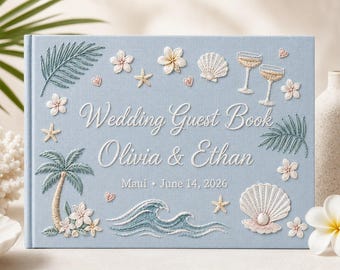Personalized Hand-Embroidery Wedding Guest Book, Custom Family Photo Album, Beach Wedding Guestbook, Vacation Memory Book, Travel Gift