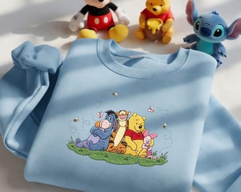 Embroidered Personalized Disney Pooh Friends Shirt, Custom Name Winnie the Pooh Sweatshirt, Cute Disney Trip Hoodie, Family Vacation Gift