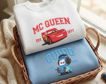 Embroidered Cartoon Race Car Friends Shirt, Cute Movie Car Character Sweatshirt, Family Theme Park Trip Hoodie Gift