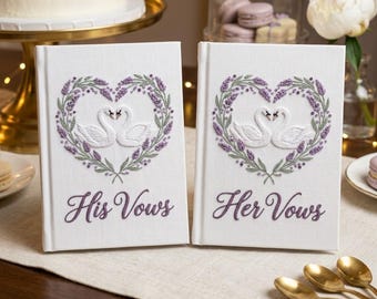 Embroidered Lavender Wedding Vow Books with Initials, Personalized Wedding Gift for Couples, Floral Keepsake Journals