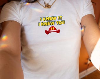 Embroidered I Knew It Crop Tank Top, Funny Retro Graphic Shirt, Cute Sleeveless Blue Top, Pop Culture Inspired Summer Baby Tee
