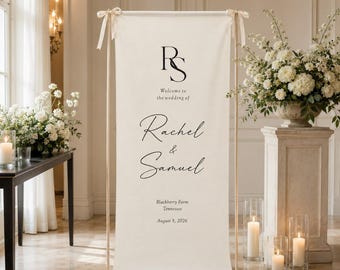 Personalized Wedding Banner, Custom Couple Name Fabric Backdrop, Beach Wedding Welcome Sign, Bridal Shower Reception Decor