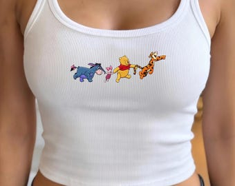 Embroidered Disney Winnie the Pooh Tank Top, Pooh Friends Baby Tee, Disneyland Vacation Outfit for Girls