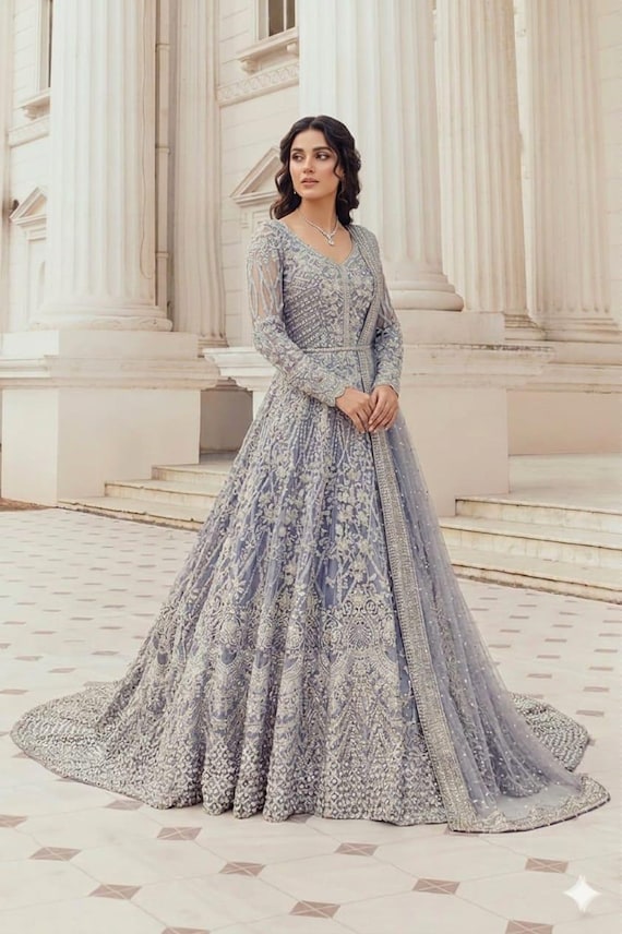 Grey Embroidered Maxi Dress