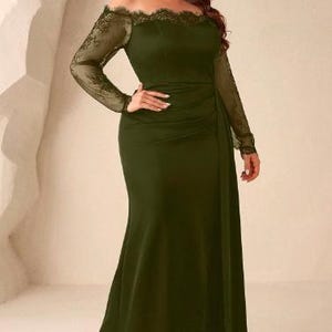 Burgundy Off Shoulder Lace Evening Gown, Long Sleeve Formal Maxi Dress image 9