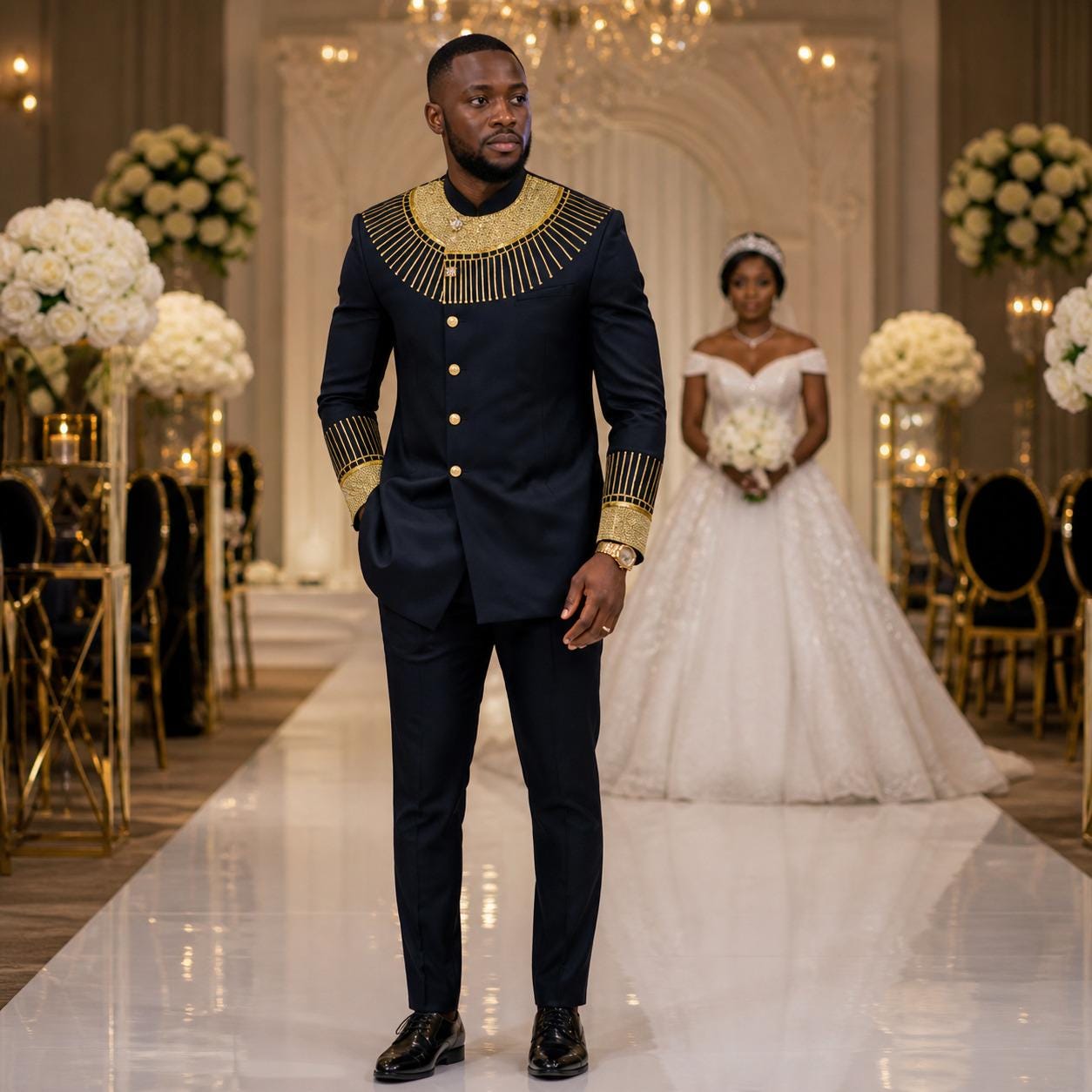 black and gold traditional dresses African Attire black dress with gold accents