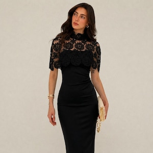 Lace Black High Neck Dress - Etsy