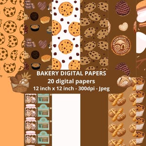 Christmas Bakery Digital Paper, Sweet Pastry Seamless Patterns, Cookie & Bread Scrapbook Paper, Winter Baking Backgrounds, jpeg
