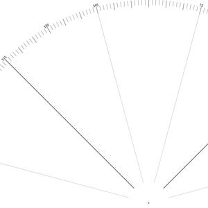 May include: A circular protractor graphic featuring a black outline on a white background. The outer edge is marked with degree increments from 0 to 360. Several radial lines extend from the center point toward the perimeter at specific angles.