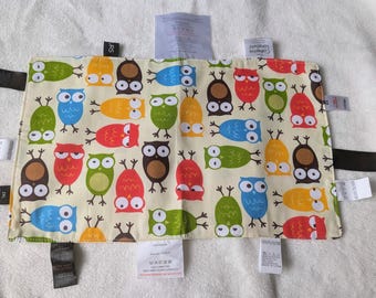 Owl Tag Blanket – Baby Sensory Comfort Toy, Autism ADHD Support, Handmade UK