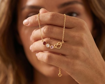 Personalized Birthstone Anklet with Heart, Custom Birthstone Anklet, Dainty Gold Anklet, Sterling Silver Anklet Gift for Her