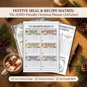 ADHD Kerstdinerplanner A4, Feestelijk Maaltijdvoorbereidingsschema, Printbaar Feestdagen Gastheer/Gastvrouw