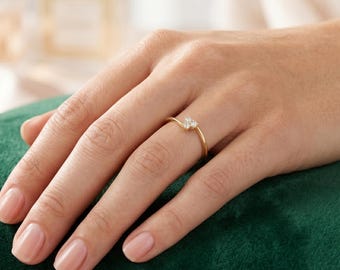 Minimalist 3 Stones Diamond ring, Dainty bypass cluster ring, Solid Gold Delicate Promise Ring thin triple Diamond Stacking Band