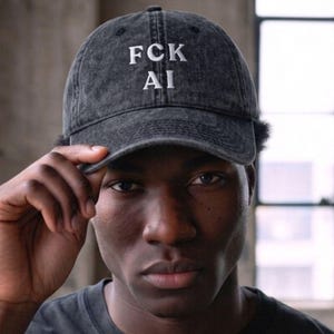 FCK Ai刺繍入り帽子｜ミニマリストなアンチAIヴィンテージキャップ｜テクノロジーオタクへのギフト