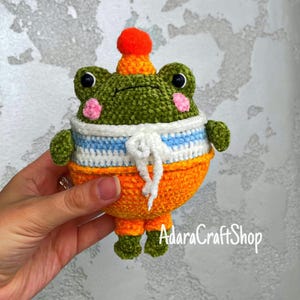 Grumpy Clown Frog Plush, Chubby Sad Frog, Crochet Amigurumi with Party Hat, Funny Gift
