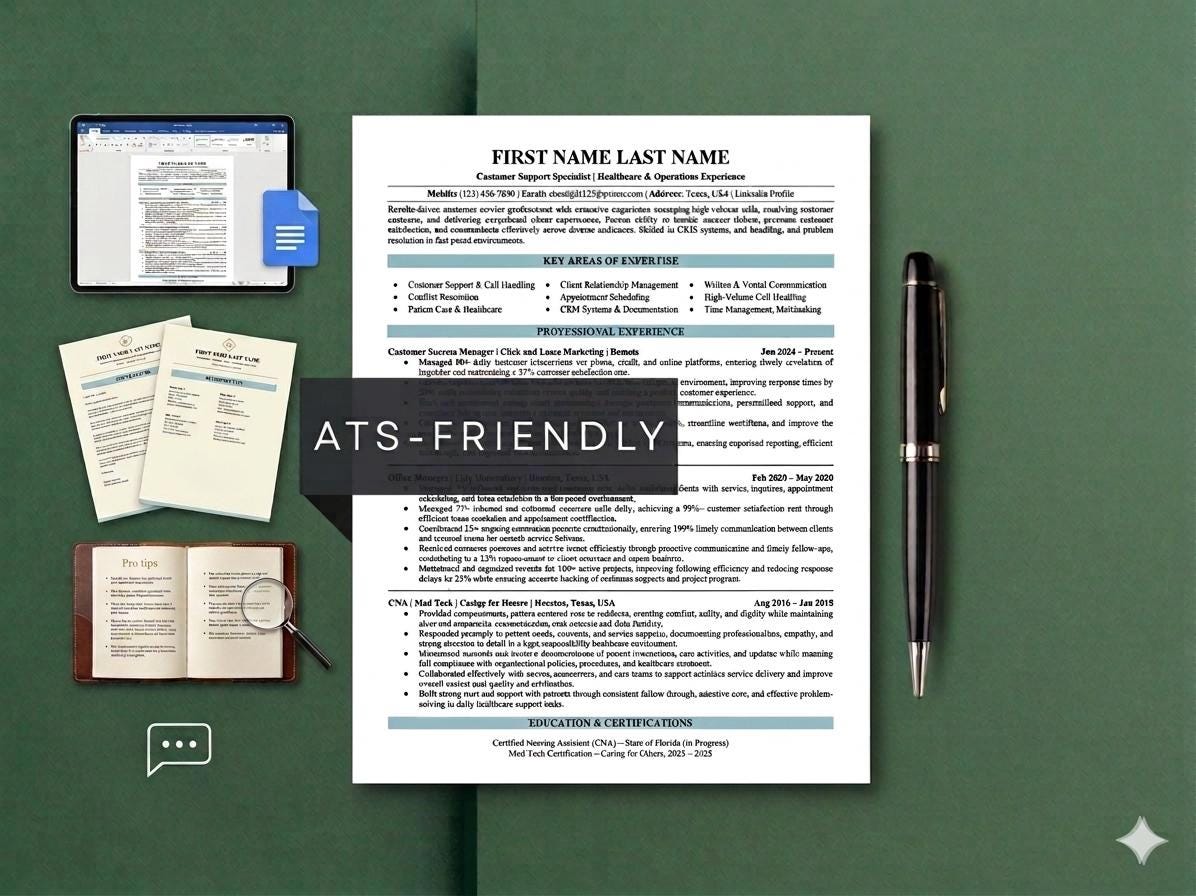 ATS Friendly Resume Template Word, Google Docs and Pages | Modern ...