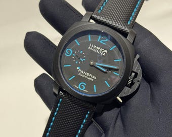 Reloj Panerai Luminor Marina automático vintage de 44 mm para hombre con correa de cuero negra y envío gratuito.