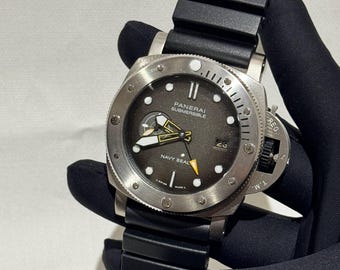 Vintage Panerai Submersible Navy Robben 47 MM Automatikuhr, Edelstahlgehäuse Schwarze Kautschukband Herrenarmbanduhr mit kostenlosem Versand