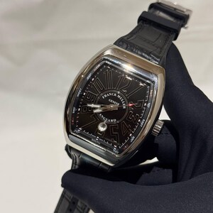 Vintage Yachting Franck Muller Automatic Watch, Stainless Steel Black Dial, Rubber Strap Men Watch